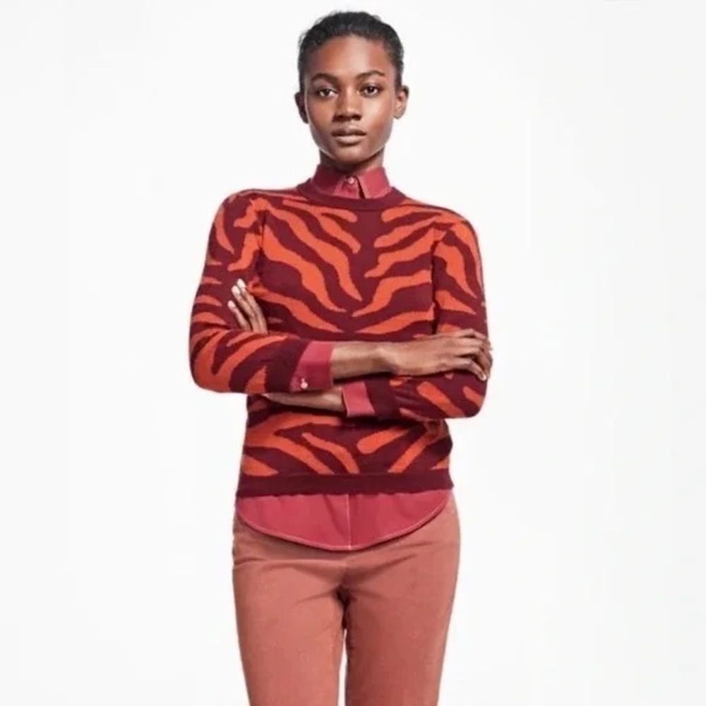 Brooks Brothers Vibrant Zebra Pattern Crewneck Sweater